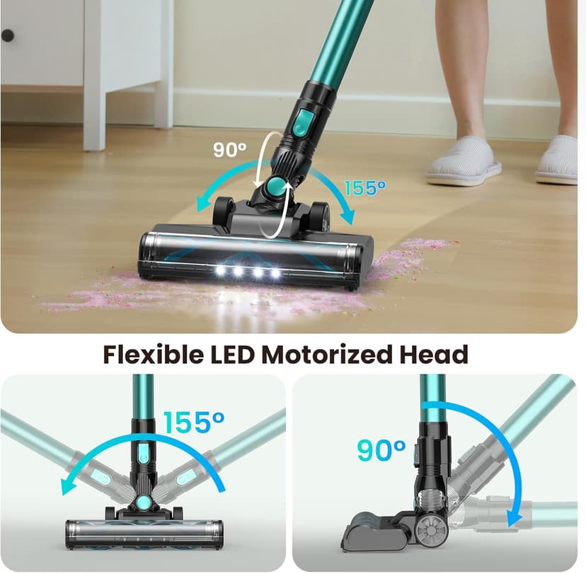 N3T Cordless Vacuum Cleaner,Wireless Stick Vacuum with 40mins Runine,Self-Standing,Anti-Tangle Brush,Rechargeable Lightweight Vacuum Cleaner for Home,Hardwood Floor,Pet Hair, Carpet-Green