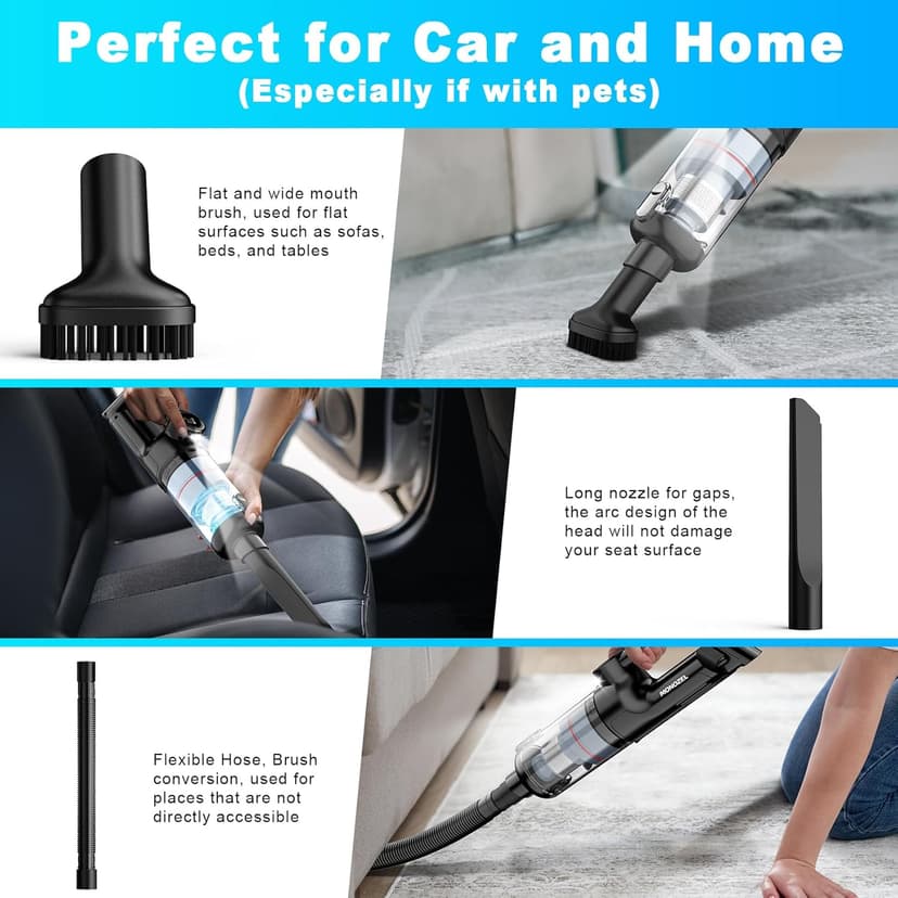 Handheld Vacuum Cordless - Car Vacuum Cleaner with Brushless Motor, 15000Pa Strong Suction with LED Light, Type C Cable and Charger, 2 Fliters, Portable Hand Vacuum for Home, Pet and Car