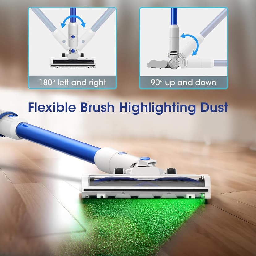 Cordless Vacuum Cleaner, Brushless Motor Powerful Suction Stick Vacuum, LED Display, with 2500 mAh Detachable Battery, 45 Mins Runtime Vacuum Cleaners for Home/Pet Hair/Hardwood/Carpets, Blue