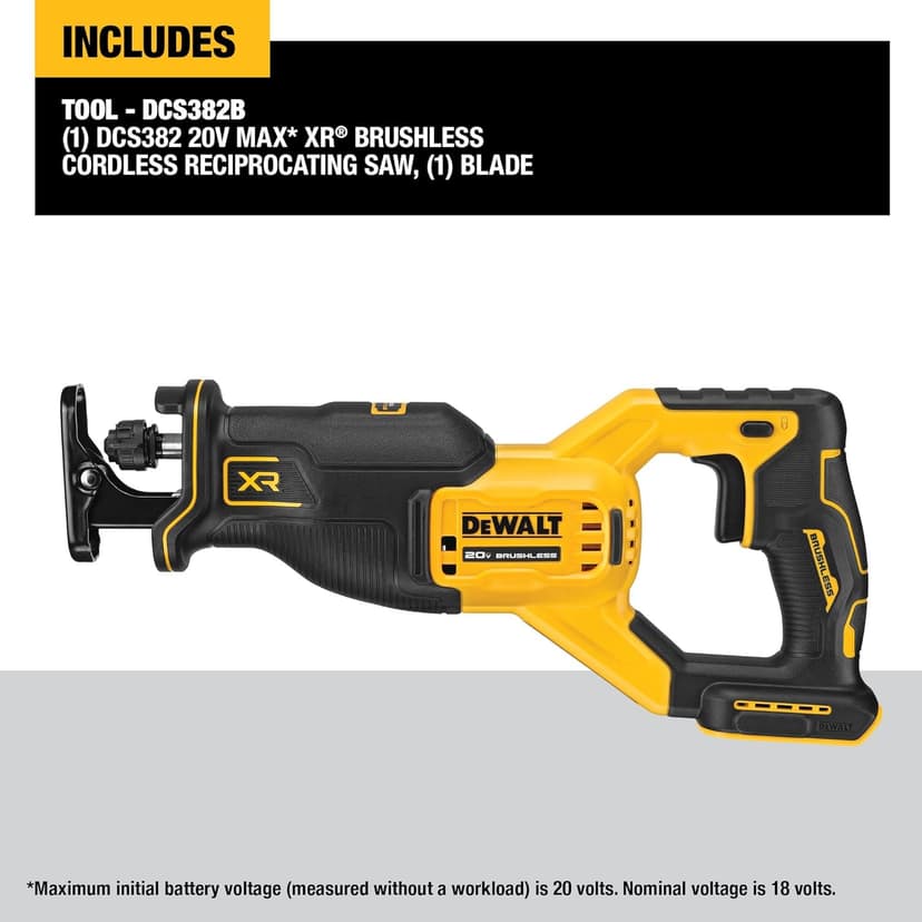 DEWALT 20V MAX* Reciprocating Saw, Cordless, 2-Finger Variable Trigger, Keyless Blade Clamp, Tool Only (DCS382B)