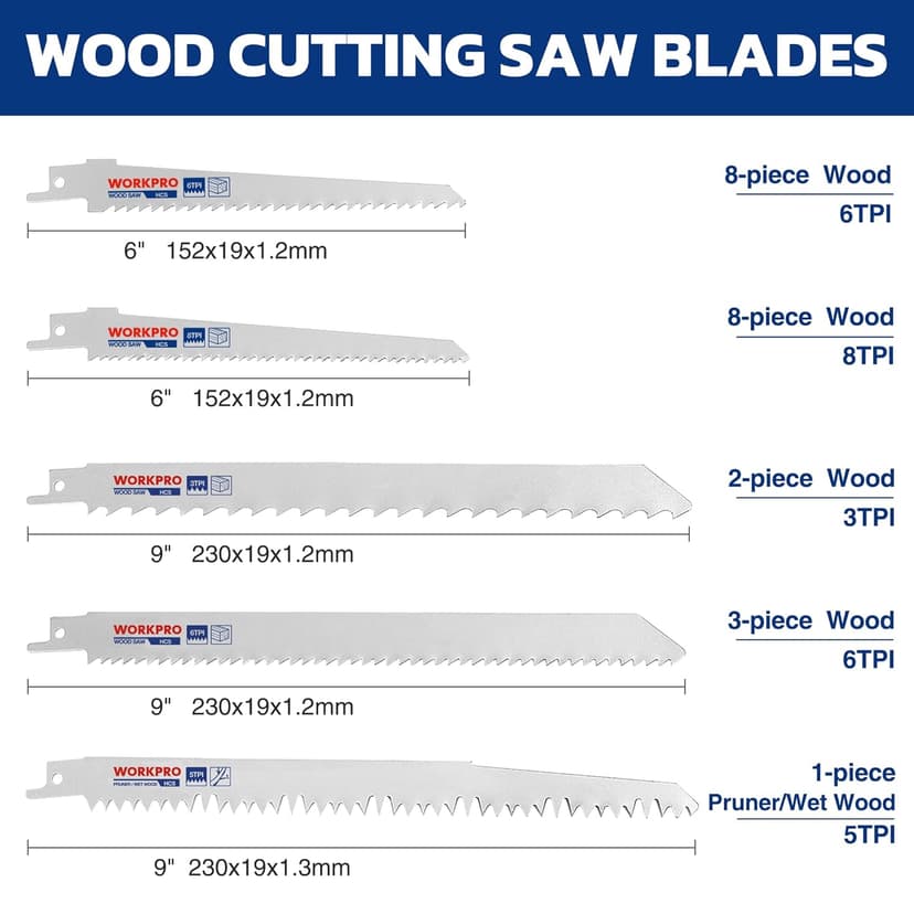 WORKPRO 32-Piece Reciprocating Saw Blade Set - Metal/Woodcutting Saw Blades, Pruner Saw Blades with Organizer Pouch