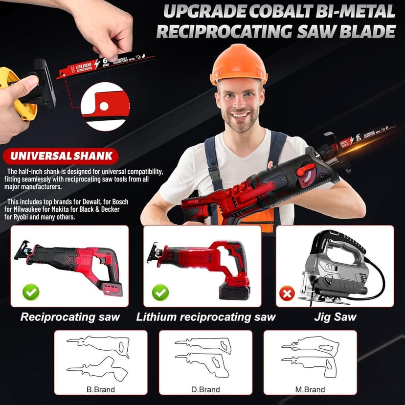 25 Pack 6 in 14/18 TPI Reciprocating Saw Blades for Sawzall Blades,M42 Steel Cobalt Bi-Metal Blades for Automobile Dismantling Metal Cutting,Replace for Milwaukee for Dewalt for Diablo Blade