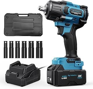 Tilswall Impact Wrench 1/2 Impact Gun,2500RPM,3-Speed Torque Settings (380/600/900N.m),20V Electric Cordless Impact Wrench Driver,3/8" Adapter,4Ah Battery & 2.0Ah Fast Charger for Home Car Truck Tools