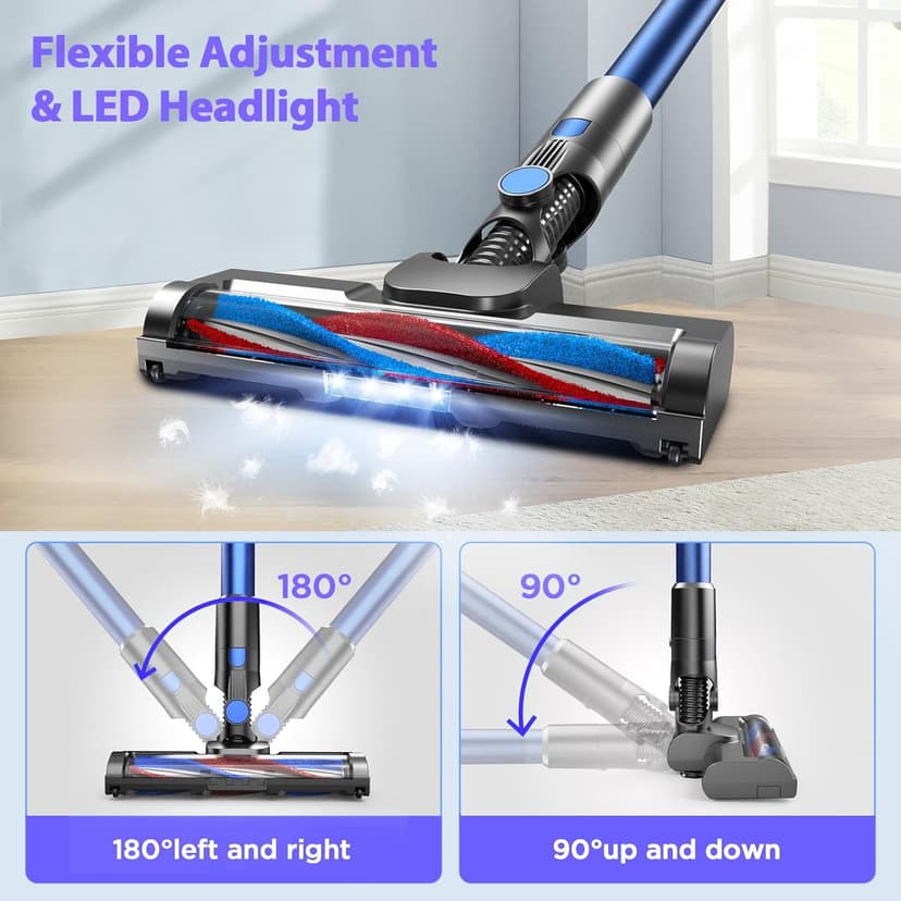 Vacuum Cleaners for Home, Cordless Vacuum Cleaner Powerful Suction with 80000 RPM, Up to 40mins Runtime, Rechargeable, Wall-Mounted, Tangle-Resistant Stick Vacuum for Carpet, Hard Floors