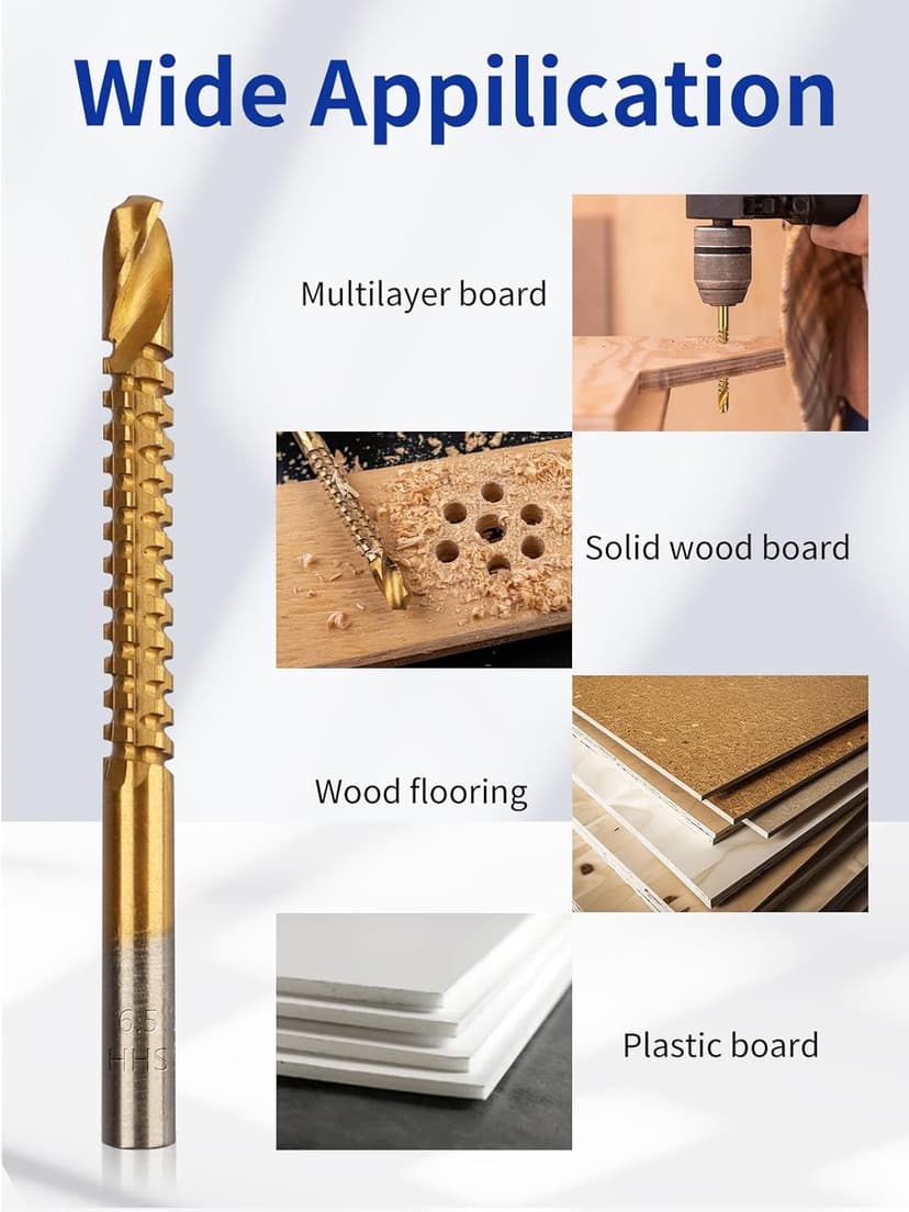 Rocaris 8 Pack Titanium Coated HSS Twist Drill Bits, 3-10mm Serrated Side Cutting Drill Bit Woodworking Tools for Plastic Metal Wood Hole
