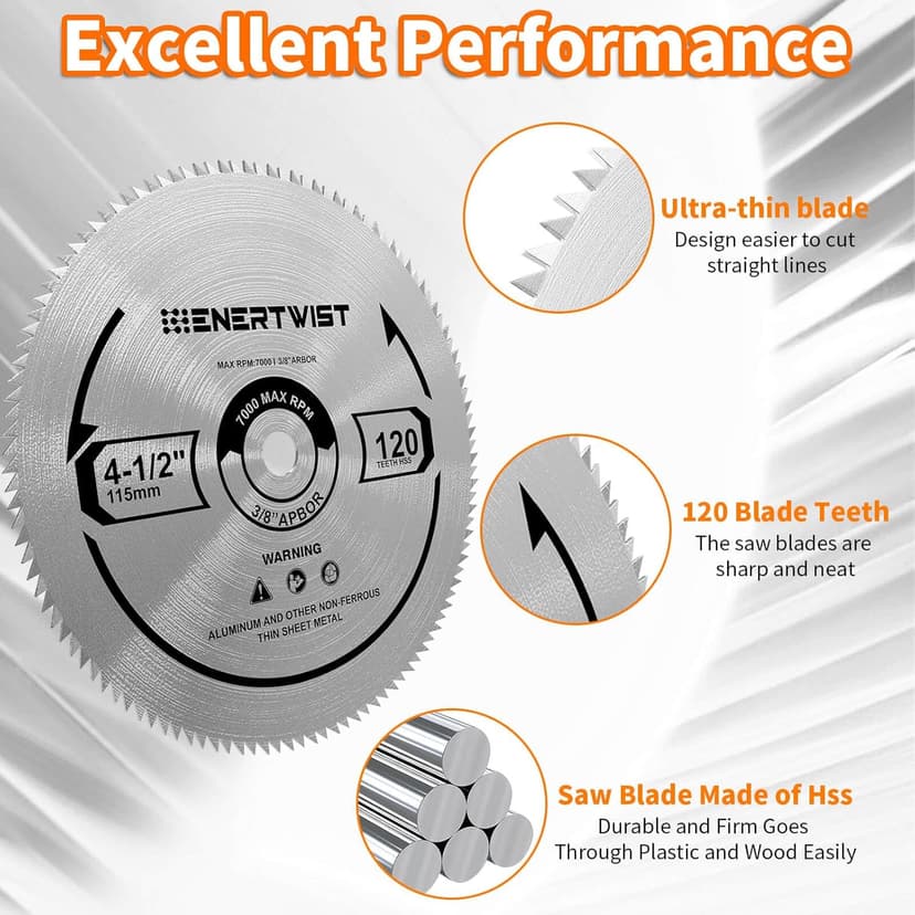 ENERTWIST 4-1/2 Inch 120T Circular Saw Blade 3/8 Inch (9.5mm) Arbor, Pack of 2-Pieces for Plywood, OSB, Paneling and Vinyl Siding Fast and Smooth Cutting Saw Blade