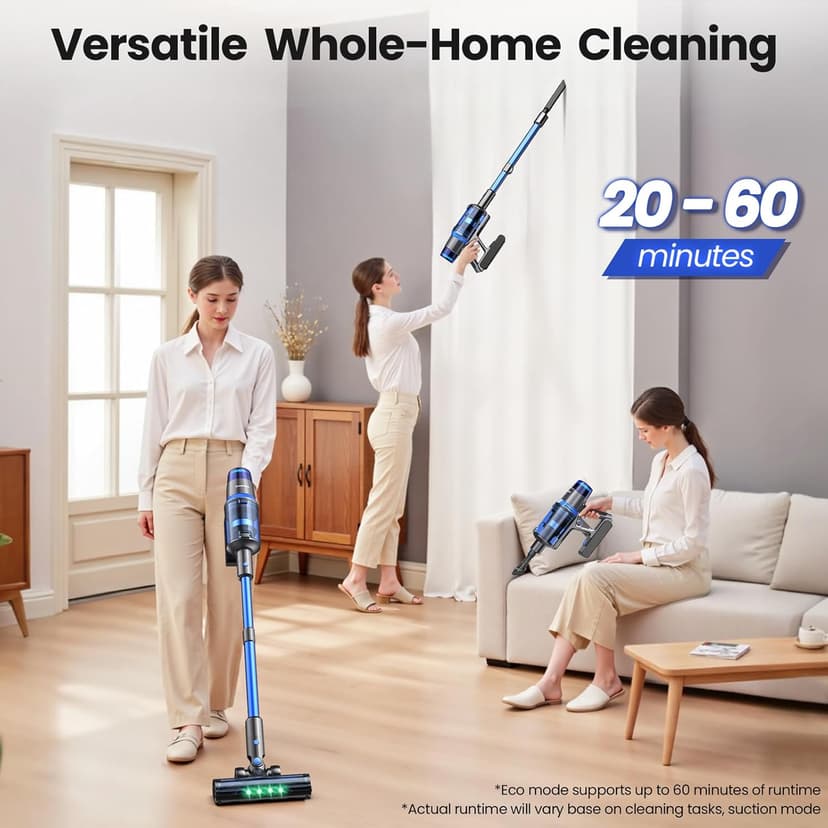 V25 Cordless Vacuum Cleaner, 680W 60Kpa Powerful Stick Vacuum with Dust Sensor, Digital Display, 4000mAh Rechargeable Battery up to 60Mins, Versatile for Pet Hair, Floor, Carpet (Sapphire)