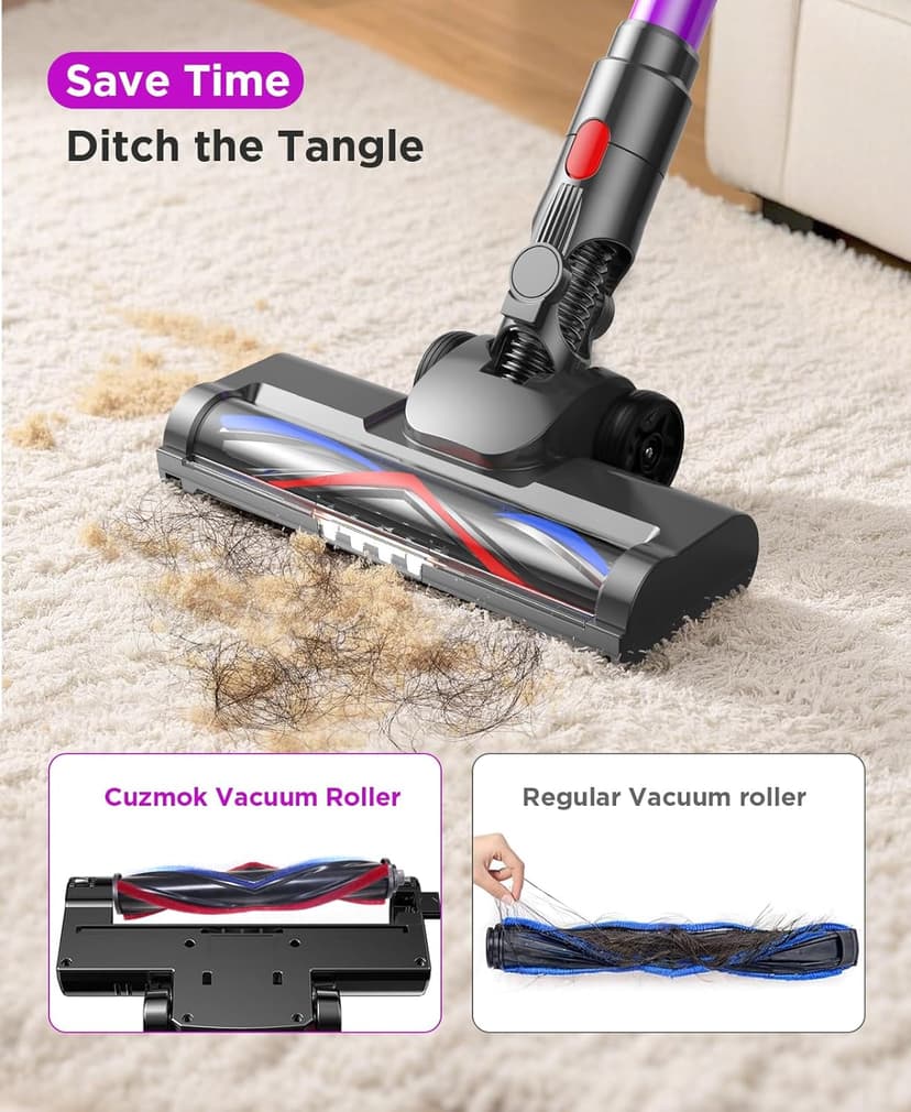 Cordless Stick Vacuum Cleaner - 550W Powerful Cordless Vacuum with HEPA Filter, Up to 50min Runtime & Tangle-Free Lightweight & Detachable Battery for Pet Hair Carpet Hardwood Floor Cleaning