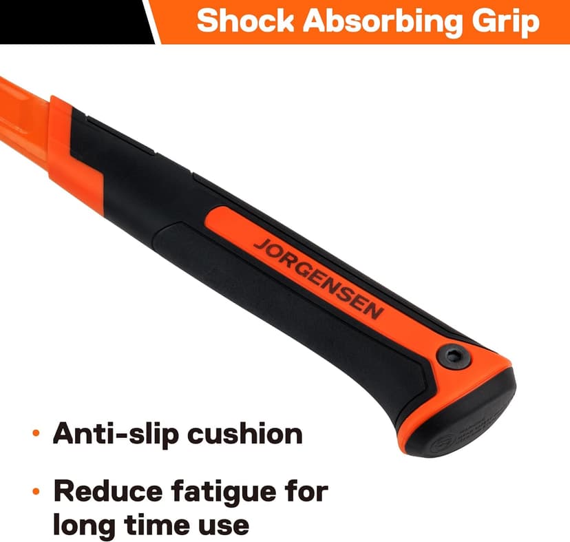 Jorgensen 20 oz Straight Claw Hammer with Magnetic Nail Holder, Rip Claw Hammer with Milled Face & Shock Absorbing Grip, Heavy Duty One-piece Forged Hammer