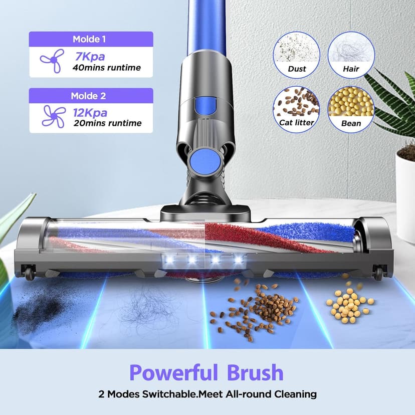 Vacuum Cleaners for Home, Cordless Vacuum Cleaner Powerful Suction with 80000 RPM, Up to 40mins Runtime, Rechargeable, Wall-Mounted, Tangle-Resistant Stick Vacuum for Carpet, Hard Floors