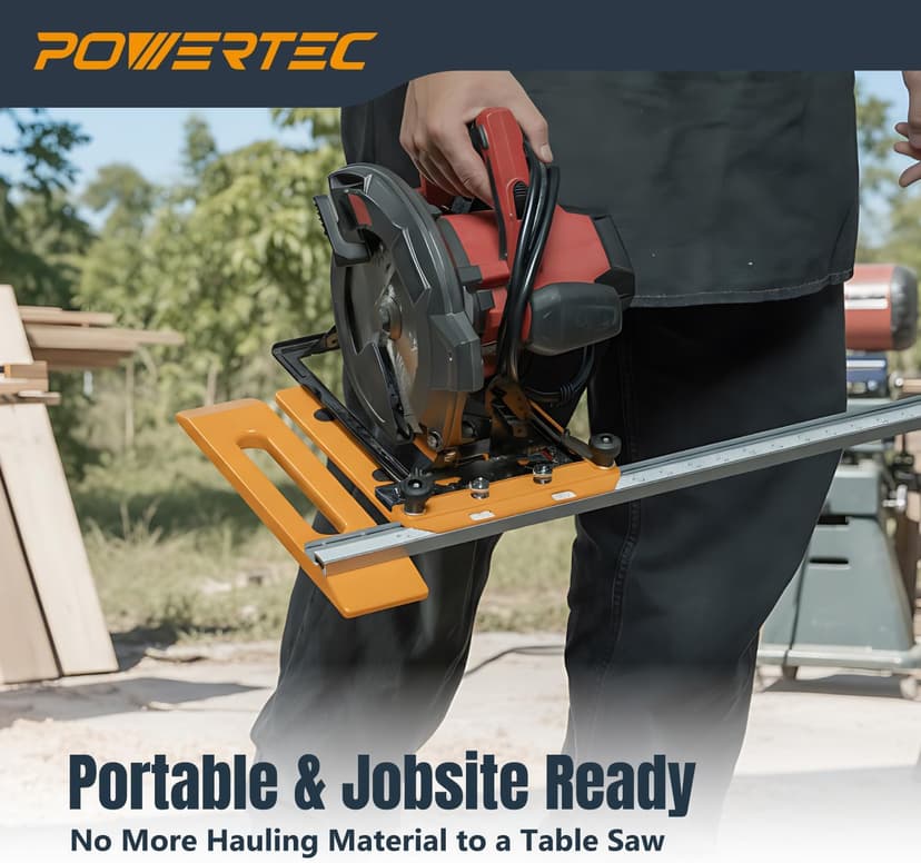 POWERTEC Circular Saw Guide Rail System – Rip-Cut Edge Guide Track for Straight Cuts in Plywood, Sheet Goods & Panels – Fits Left & Right Circular Saws – Portable Cutting Jig for Woodworking (72093)