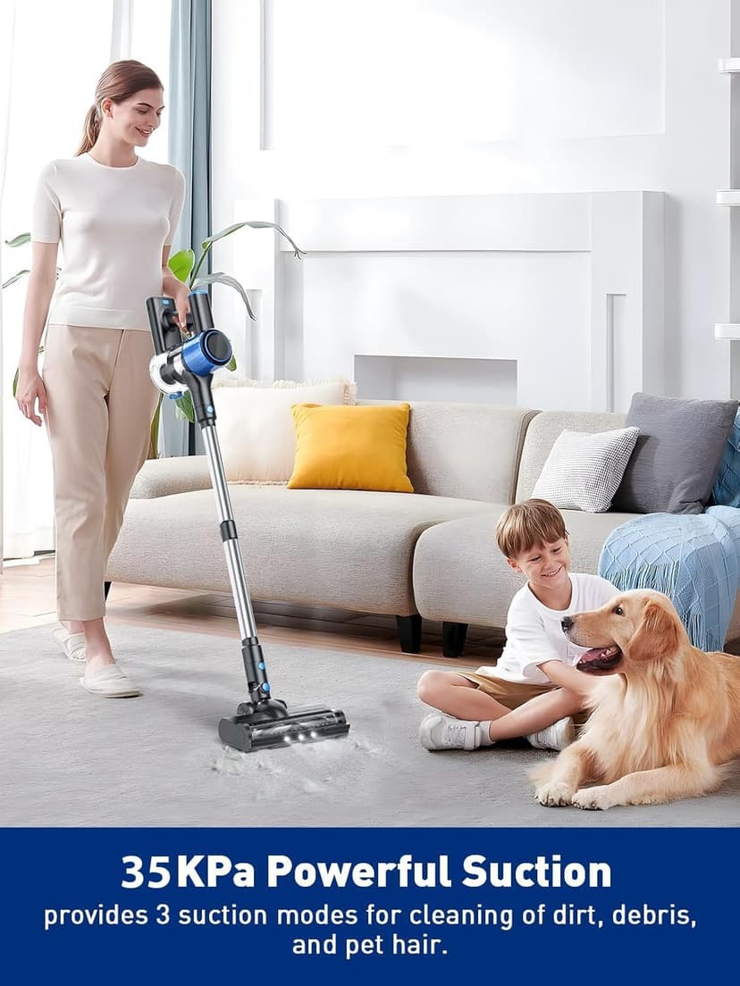 Cordless Vacuum Cleaner, 8 in 1 Powerful Suction Lightweight Vacuum Cleaner for Home, LED Display, 3 Suction Modes, 45Mins Detachable Battery Vacuum for Hard Floor Carpet Pet Hair