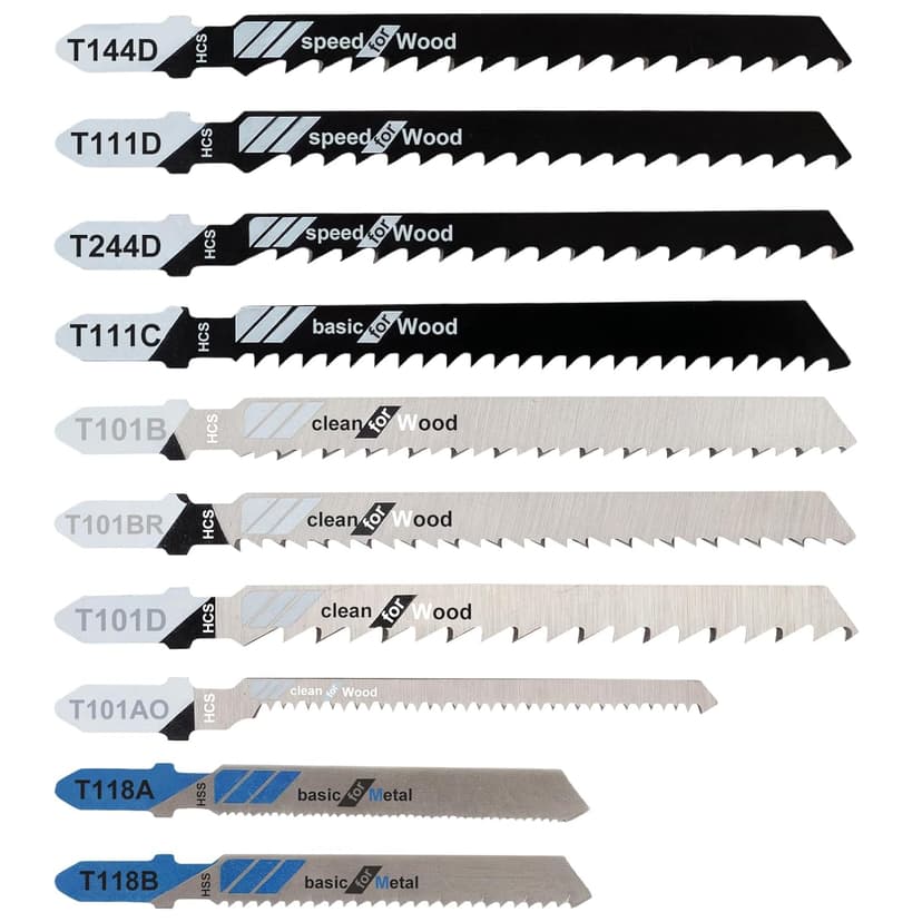 Jigsaw Blades, 10 Piece Jig Saw Blades, Assorted T-Shank jig Saw Blades for Wood, Metal and Plastic Cutting(T111D, T101AO, T101BR, T101D, T101B, T118A, T118B, T144D, T244D,T111C)
