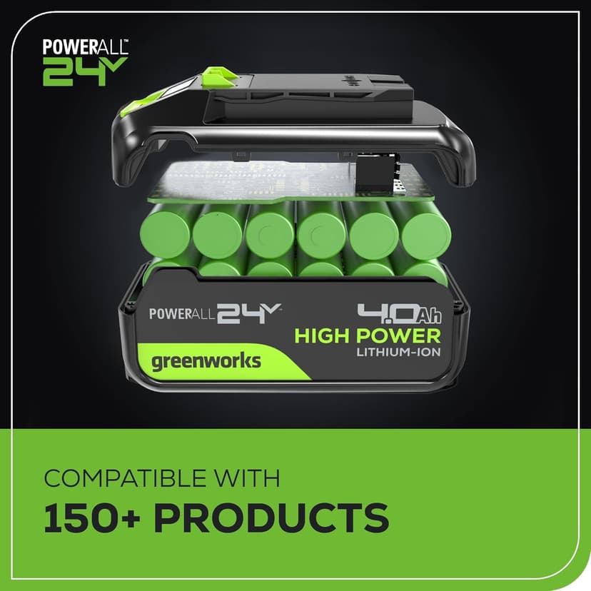 Greenworks 24V Brushless 7-1/4" Sliding Compound Miter Saw Kit, 4800RPM, Single Bevel 0-47°, LED Cut Line, Dust Collection, 4.0Ah Battery & Charger Included