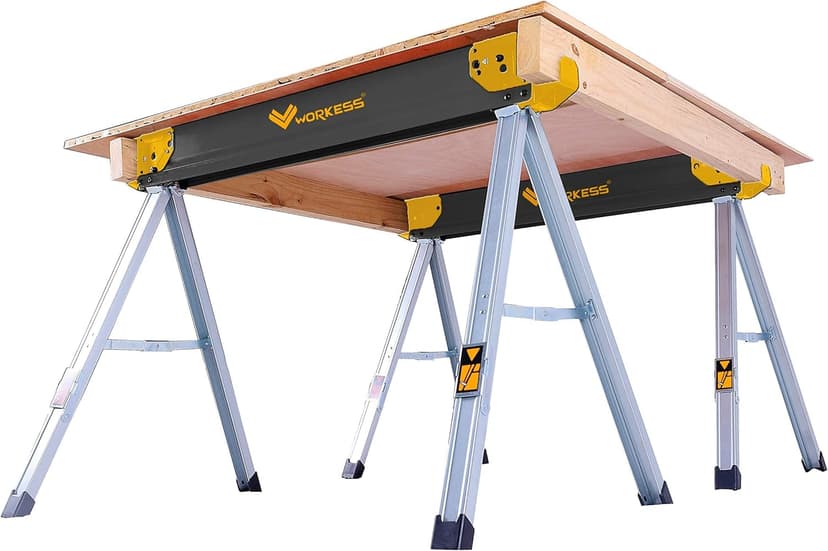 Saw Horses 2 Pack Folding, Heavy Duty Sawhorse Table 2600 Lbs Load Capacity with 2x4 Support Legs, Portable Folding and Fast Open Legs and Easy Grip Handle for Woodworking.