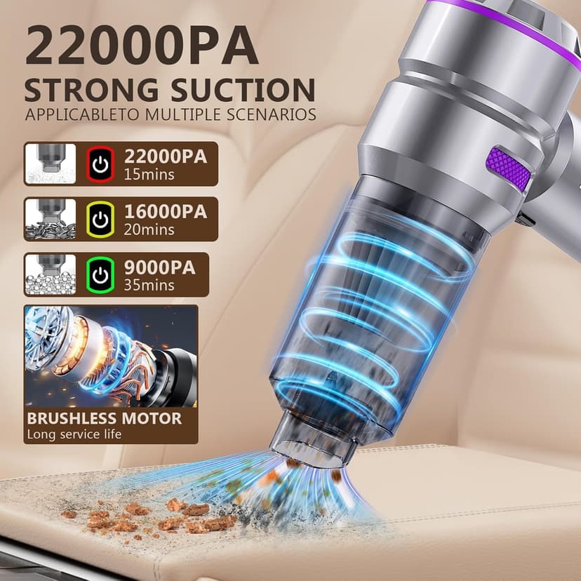 22000PA Handheld Vacuum Cleaner - 4-in-1 Cordless Car Vacuum with Brushless Motor, Type-C Fast Charging, Portable Air Duster for Home/Car/Office (Purple)