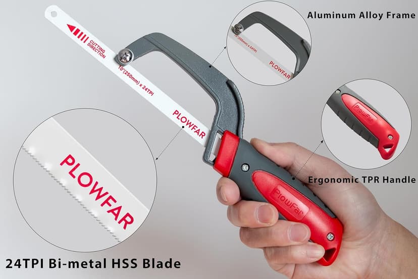 Aluminum Frame Mini Hacksaw with 10" Flexible Bi-Metal HSS Blade for Metal and Wood