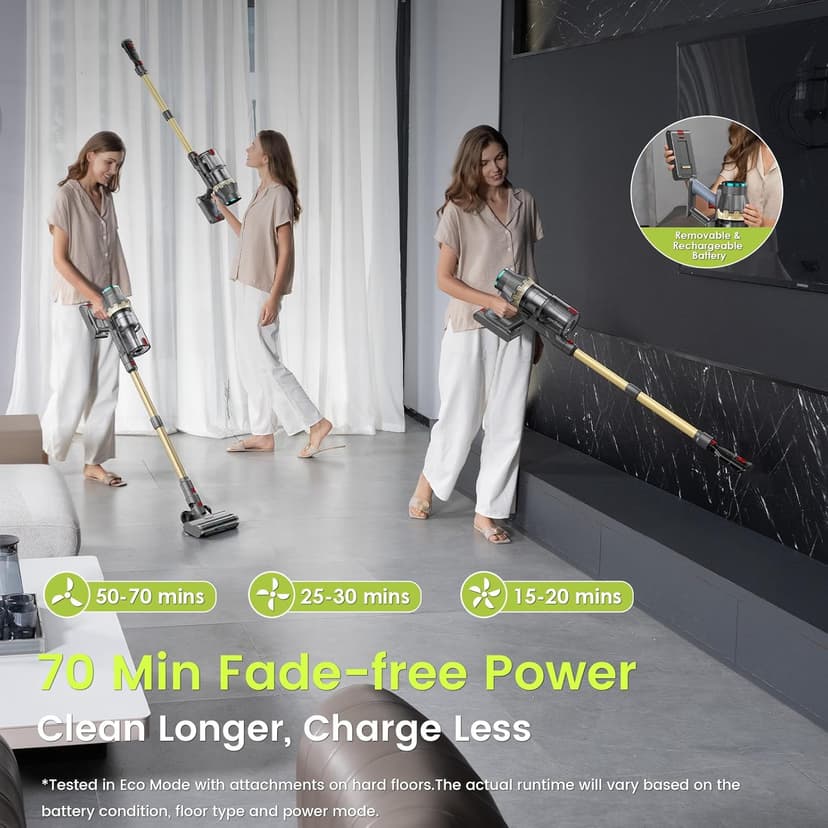 Cordless Vacuum Cleaner, 550W/48Kpa Self-Standing Vacuum Cleaners for Home, up to 70 mins Run Time, Powerful Suction with Touch Screen, Stick Vauum Cleaner for Pet Hair,Carpet,Hardwood Floor
