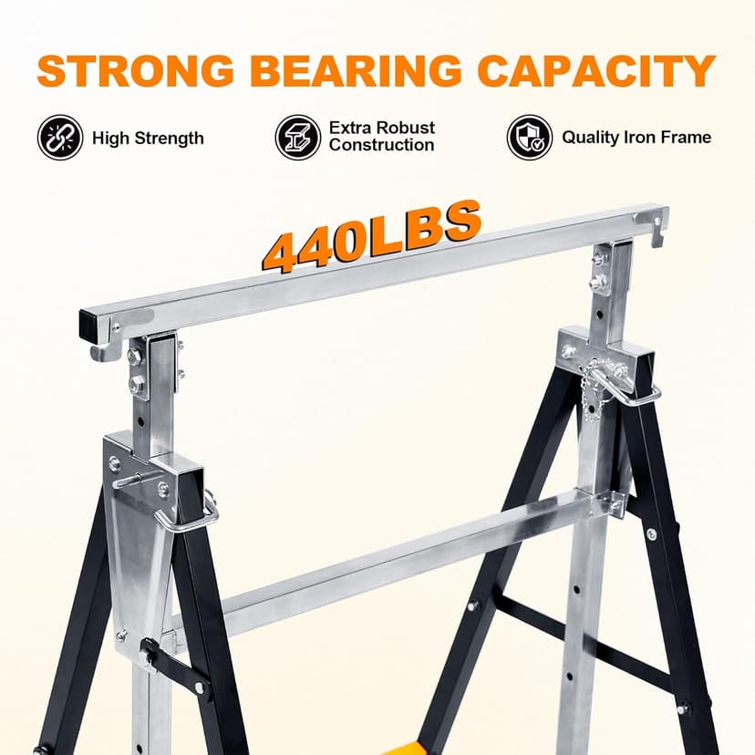 Metal Saw Horses 2 pack Folding Heavy Duty 880 lbs Load Capacity Saw Horse Adjustable 7 Level Height for Woodworking