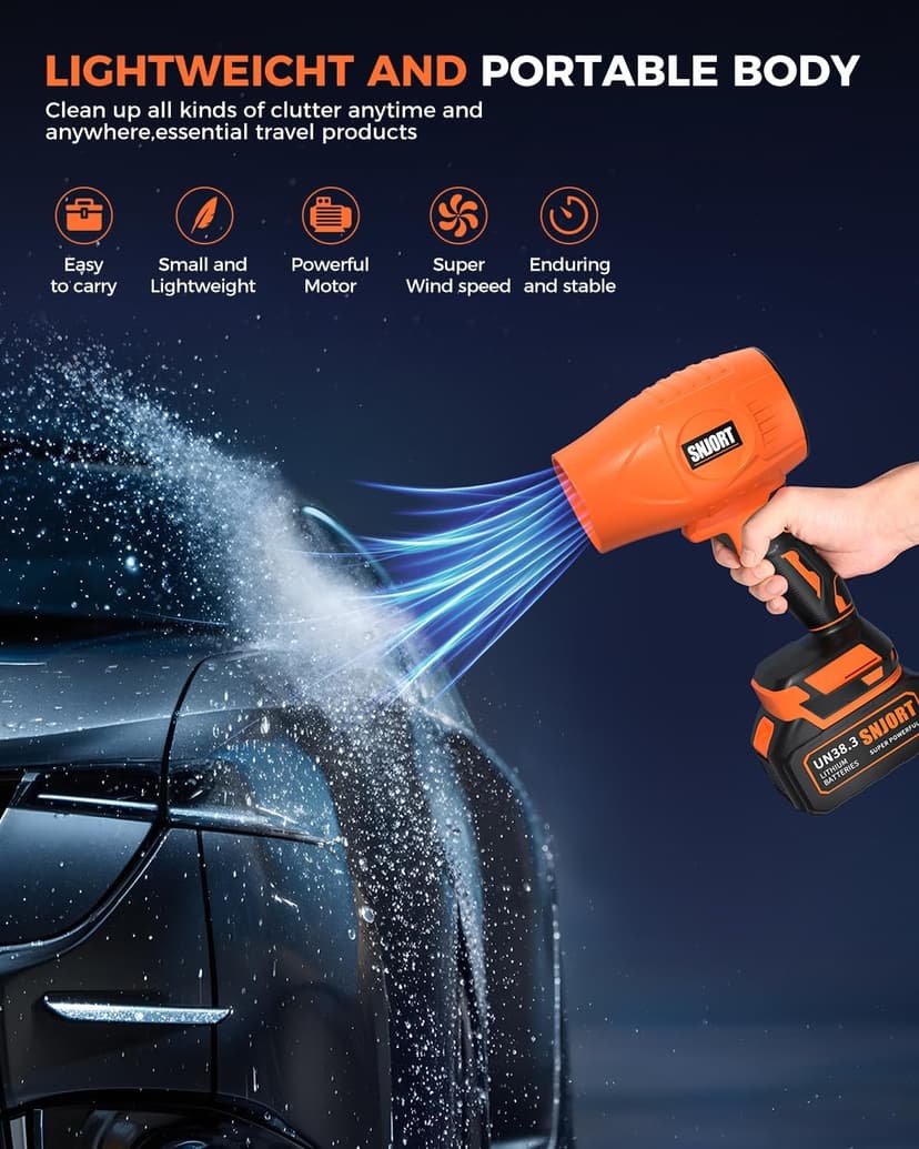 Leaf Blower Cordless with Battery and Charger, 500,000 RPM, Extended Nozzle, Lightweight Handheld Design, Turbo Jet Blower for Patio Cleaning,car Blowing Water, Lawn Care, Blowing Leaves and Dust