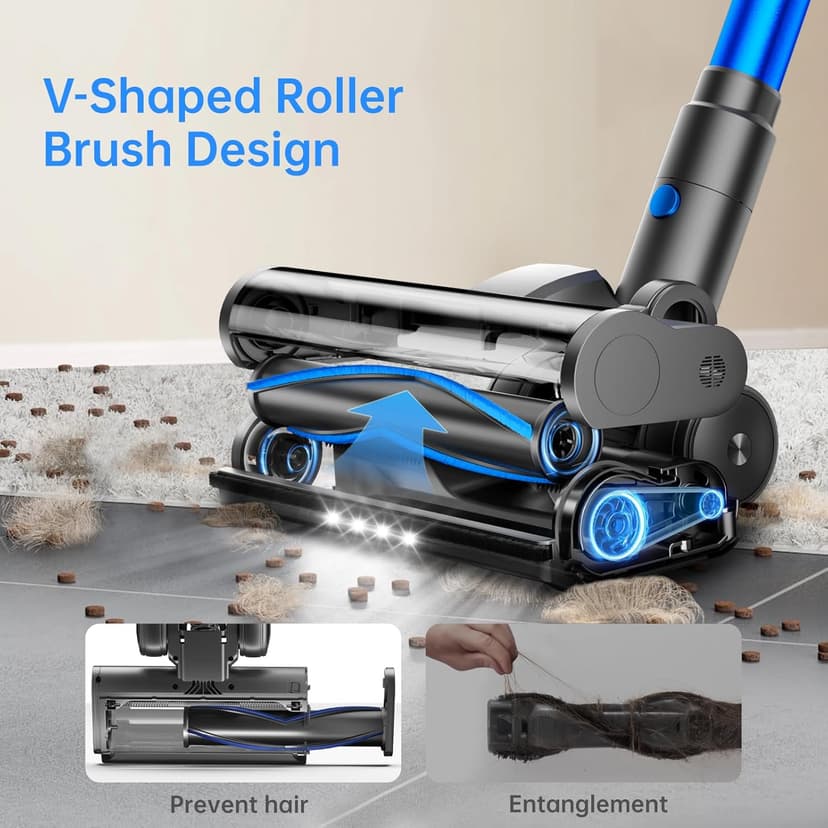 FABULETTA Cordless Vacuum Cleaner, Lightweight Vacuum Cleaners for Home with 500W Brushless Motor, Rechargeable Stick Vacuum Up to 55 Mins Runtime, Great for Pet Hair, Carpet, Hard Floor, Deep Blue