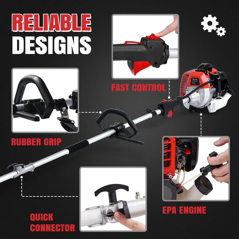 Pole Saw Gas Powered, 16-Foot Reach 42.7CC 2-Cycle 10-Inch Bar Cordless Extendable Long Trimmer Power Gasoline Chainsaw For Tree Hedge Trimming Bush Pruning, Spinning Saw Head