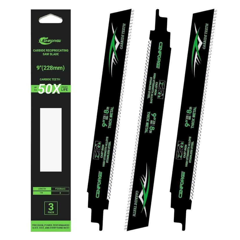 Carbide Reciprocating Saw Blade, for Sawzall Carbide Blades, for Sawzall Metal Cutting Blades, for Thick Metal, Cast Iron, Alloy Steel (9-Inch, 3-Pack)