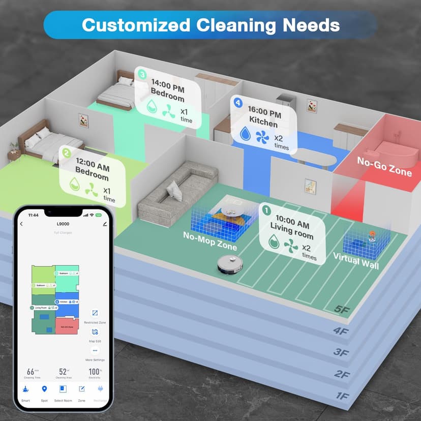 Tikom Robot Vacuum and Mop with LiDAR Navigation L9000, 4000Pa Robotic Vacuum Cleaner, 150Min Max, Smart Mapping, Good for Pet Hair, Carpet, Hard Floor