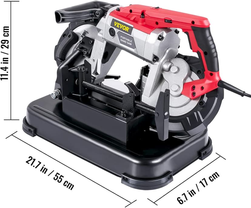 VEVOR Portable Band Saw, 110V Removable Alloy Steel Base Corded Band Saw, 5 Inch Cutting Capacity Hand held Band Saw,Variable Speed Portable Bandsaw, 10Amp Motor Deep Cut Band saw for Metal Wood