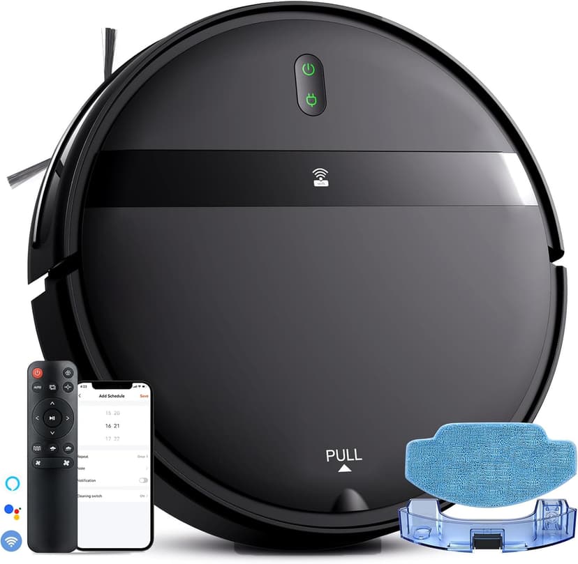 Robot Vacuum and Mop Combo - WiFi/Alexa/App, Robotic Vacuum Cleaner, Ultra-Slim & Quiet, Tangle-Free, Auto Recharge, Multi-Surface Cleaning, Cleans Carpets, Hard Floors & Pet Hair Efficiently