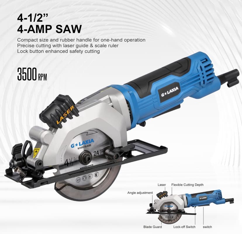 4Amp 3500RPM Corded Circular Saw and 6Amp 2800RPM Variable Speed Reciprocating Saw Tool Kit