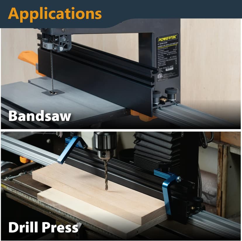 POWERTEC 16" x 3-1/2" Band Saw Fence - Resaw Fence Attachment for Bandsaw Tables & Drill Press, Compatible with POWERTEC Straight Edge Clamps (72260)