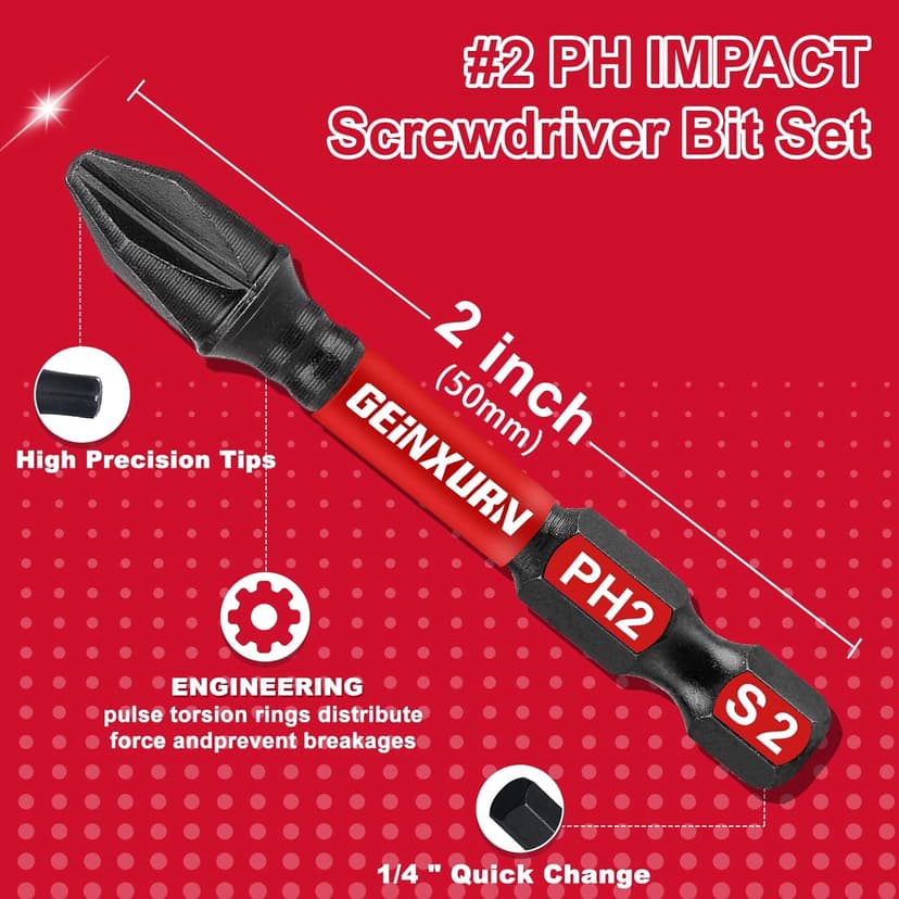 Impact Tough #2 Phillips 2 in. Insert Driver Bits,50Pack PH2 Screwdriver Bits Set with 1Pcs Impact Bit Holder,Bulk