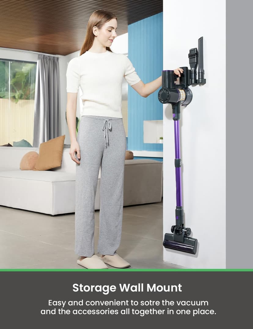 V8PRO Cordless Vacuum Cleaner for Home - 25Kpa Stick Vacuum with Self Standing Design, Max 35Min Runtime, 6 in 1 Lightweight Vacuum for Hardwood Floors and Carpet Pet Hair Car (Purple)