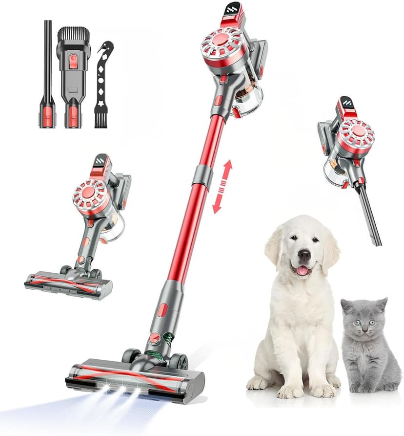 Cordless Vacuum Cleaners for Home with Powerful Suction,Stick Vacuum Cordless Rechargeable,Up to 35 Mins Runtime,Lightweight Hardwood Floor Vacuum for Pet Hair,Carpet(Light Red)
