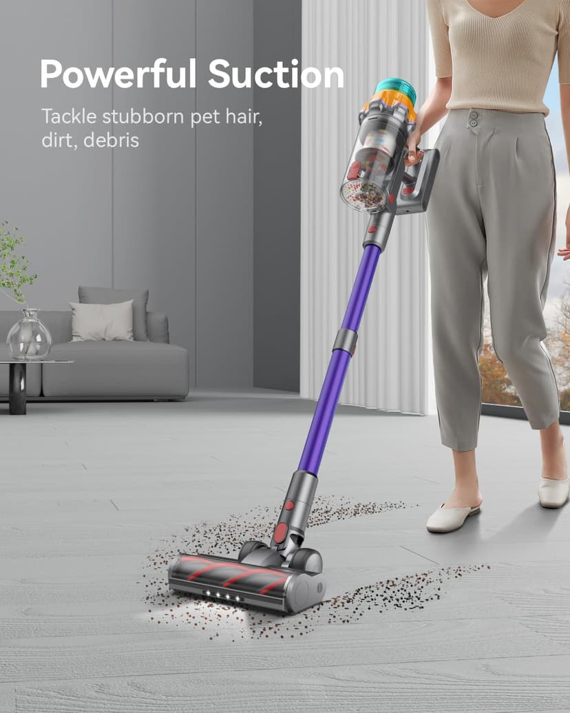 Cordless Vacuum Cleaner, 48KPA 550W 65Mins Self-Standing Vacuum Cleaners for Home, Cordless Stick Vacuum with Oversized Dust Cup, Rechargeable Vacuum for Hardwood Floor, Carpet, Pet Hair