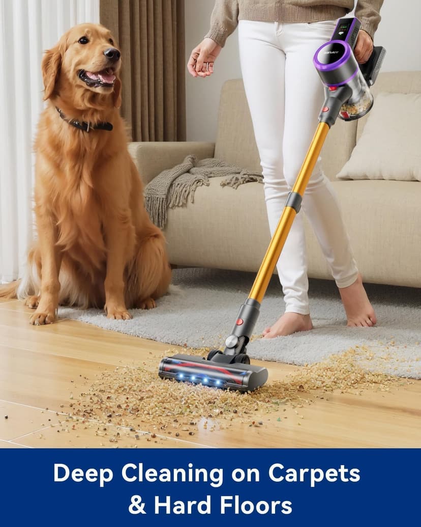 Cordless Vacuum Cleaner, 45000Pa/550W Powerful Vacuum Cleaners, Anti-Tangle Vacuum Cleaners for 60 Mins Runtime, LED Display, Rechargeable Wireless Stick Vacuum Cleaner for Pet Hair, Hardwood, Carpet