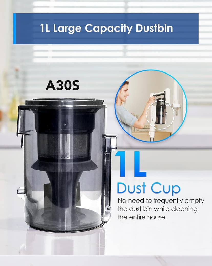 Tineco A30S Cordless Stick Vacuum Cleaner, 160W Suction & Replacement Battery for A30S -25.2 Volt 2500mAh Space