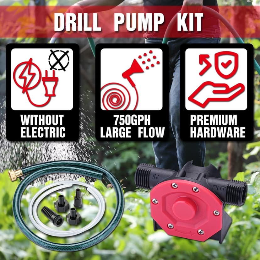 Portable Self Priming Mini Hand Drill Water Transfer Pump Kit with Suction and Discharge Hose for Water Oil Fluid Transfer