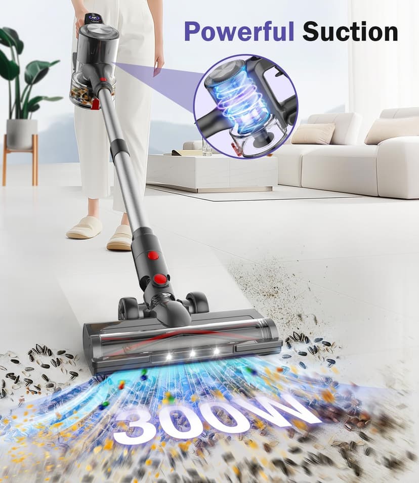 Cordless Vacuum Cleaner, 40Kpa Vacuum Cleaners for Home, Stick Vacuum with 40Mins, Rechargeable Wall Mount, LED Display, Handheld Vacuum Cleaner for Pet Hair, Carpet, Hardwood Floor, A40