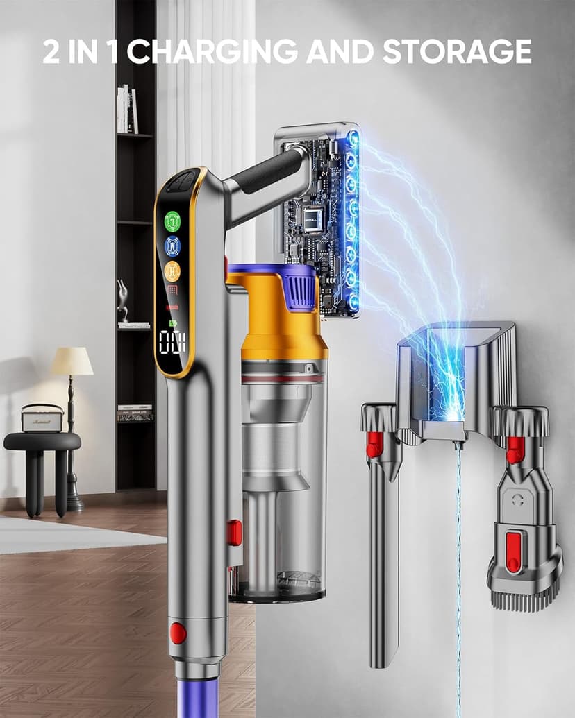 Cordless Vacuum Cleaner, 550W 45KPA 60 Mins Vacuum Cleaners for Home, Stick Vacuum with 1.8L Large Dust Cup, Wall Mount Charging, Anti-Tangle Wireless, Green Light for Pet Hair, Carpets, Hardwood