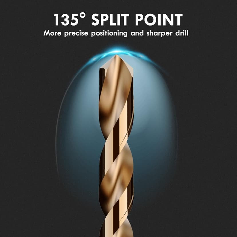 Cobalt Drill Bit Set, 29Pcs M35 High Speed Steel Bits for Hardened Metals, Stainless Steel, Cast Iron and Wooden Plastics, with Metal Index Storage Box, 1/16"-1/2"