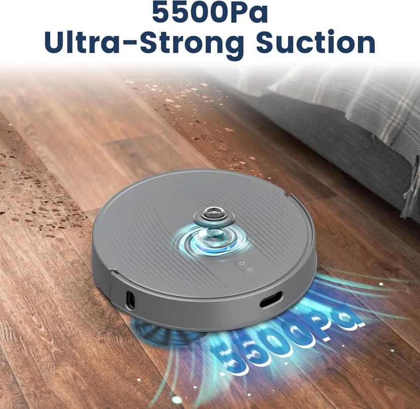 AIRROBO T25+ Robot Vacuum and Mop Combo,5500Pa Powerful Suction, Self-Emptying, 60-Day Capacity, 240 Mins, Smart APP Control, Multi-Floor Mapping，Perfect for Hard Floors, Carpets, and Pet Hair