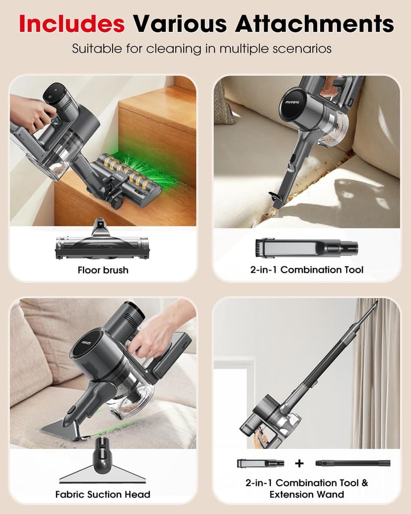 Cordless Vacuum Cleaners for Home, 45KPA Powerful Suction, Up to 60 Minutes, Tangle-Resistant, Lightweight, Rechargeable Stick Vac with Wall Mount for Carpet, Tile, Pet Hair, Hardwood Floors