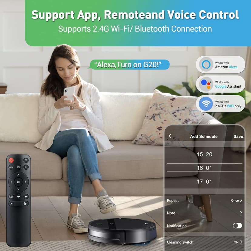 Robot Vacuum and Mop Combo, WiFi/Alexa/App, Smart Robotic Vacuum Cleaner, Ultra-Slim & Quiet, Tangle-Free, Auto Recharge, Robot Vacuum Cleaner for Pet Hair/Carpet/Hard Floor