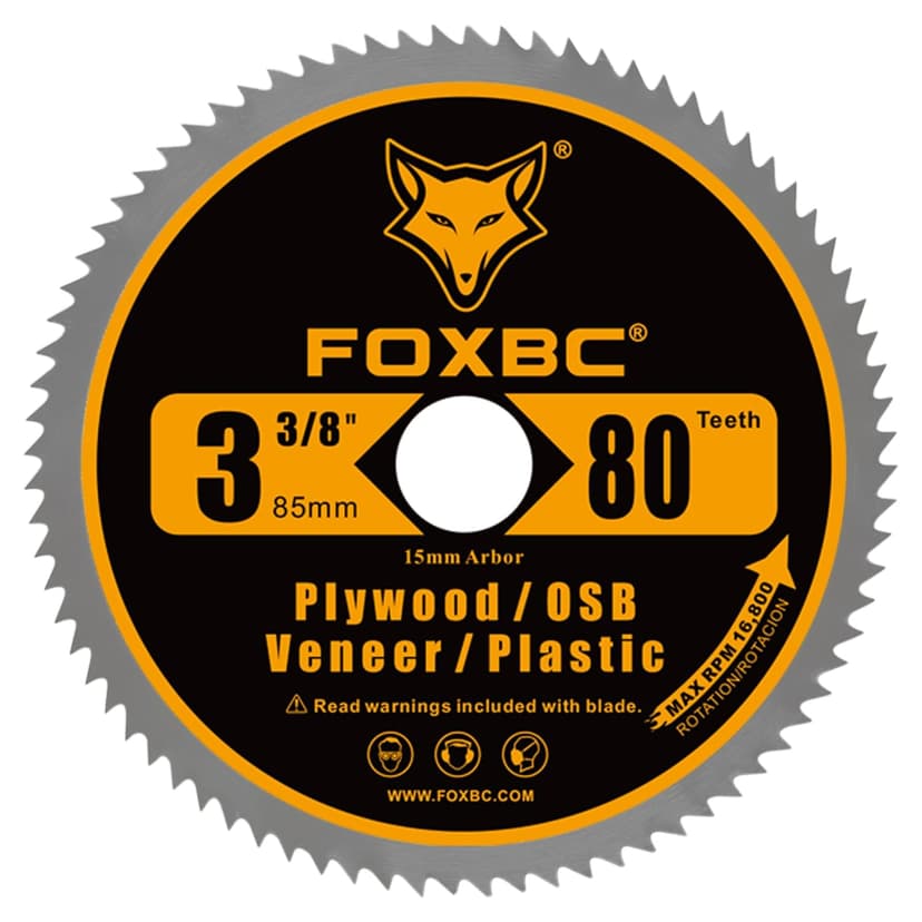 FOXBC 3-3/8 Inch Compact Circular Saw Blade Set, 15mm Arbor, Multi-Material Cut for Wood, Plastic, Metal, Tile Cutting - 6 Pack