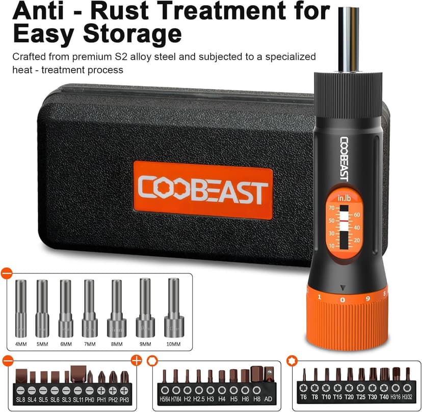 Torque Screwdriver 38Pcs, Gifts for Men Torque Wrench with Inch/Pounds Torque Range 10-70 In-lb, S2 Bits, Sockets and Storage Case for Maintenance, Tools, Bike Repairing and Mounting