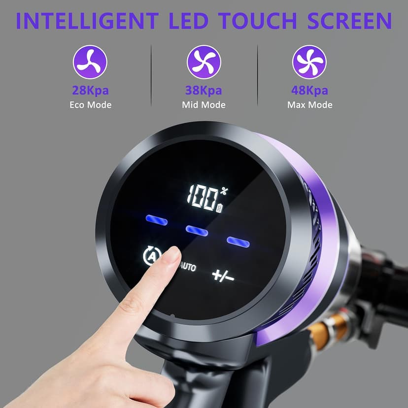 Cordless Vacuum Cleaner, 550W/50Kpa/70Mins Vacuum Cleaners for Home with Smart Auto Mode/LED Touch Display, Self-Standing Cordless Stick Vacuum Rechargeable, Vacuum Cleaner for Pet Hair/Carpet/Floors
