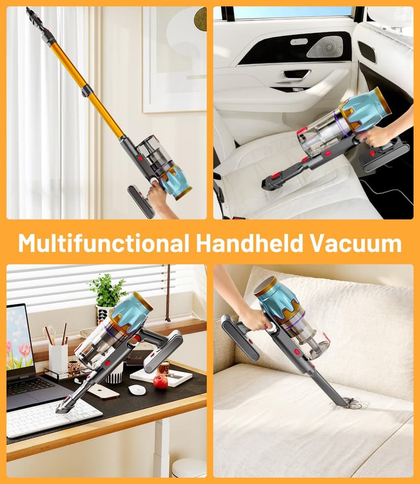 Cordless Vacuum Cleaner, 45Kpa/550W Stick Vacuum with Touch Screen, Max 65Mins Vacuum Cleaners for Home, Upgraded Green Light & Anti-Tangle Wireless Vacuum for Pet Hair/Carpet/Hardwood Floor