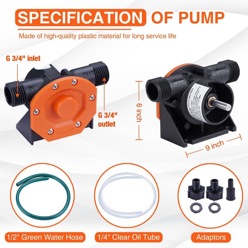 TOPWAY Self Priming Water Drill Pump Attachment with Suction and Discharge Hose, Mini Hand Power Drill Pump for Water, Oil Transfer